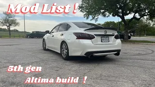 MOD LIST FOR MY 2016 NISSAN ALTIMA BUILD !