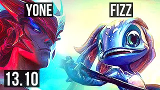 YONE vs FIZZ (MID) | 8 solo kills, 500+ games | KR Master | 13.10