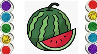 Watermelon 🍉 drawing and painting for kids and toddlers / fruits drawing easy