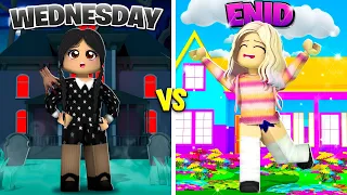 WEDNESDAY VS ENID ADOPT ME BUILD CHALLENGE!