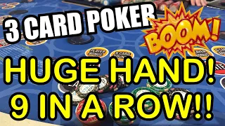 3 CARD POKER in LAS VEGAS! HUGE HAND WITH INSANE LUCK! 9 IN A ROW
