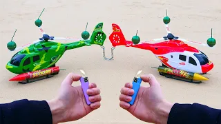 Experiment: Toy Helicopter vs Toy Helicopter and Fireworks!