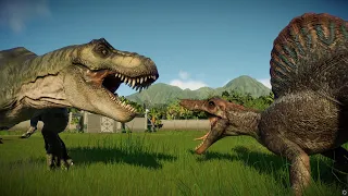 Jurassic World Evolution 2 бои динозавров-спинозавр VS тираннозавр