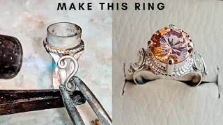 making of silver ring with Yalow sircon stone - handmade jewelry