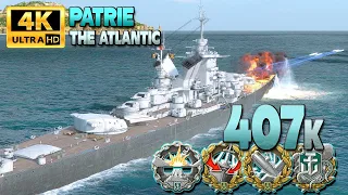 Battleship Patrie: Huge damage on map The Atlantic - World of Warships