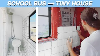 EP. 3: THE BATHROOM | DIY SCHOOL BUS TINY HOUSE CONVERSION | MODERN BUILDS