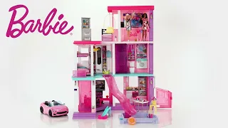 Barbie 60th Celebration Dreamhouse dukkehus med lys og lyd, 2 dukker, bil og masse tilbehør - 114 cm