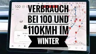 Tesla Model 3 im Winter bei 100kmh und 110kmh, Reichweite