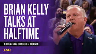 Brian Kelly Addresses Men's Basketball Fans at Halftime