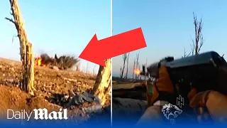 Ukraine soldier dodges bullets and artillery whilst defending his foxhole from Russian attack