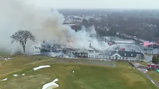Oakland Hills clubhouse catches fire: drone footage over the historic club