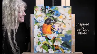 BLOSSOMING BALTIMORE ORIOLE-Learn How to Draw and Paint with Acrylics-EASY Paint and Sip at Home