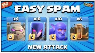 New Easy Spam Th15 3 Star Attack Strategy | 4 Golem + 10 Witch + 10 Bowler + 8 Earthquake