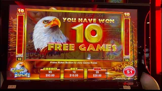 Eagle Bucks Slot Machine $10 Bets + Free Games