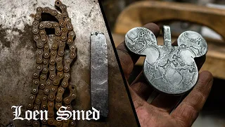 Damascus from Old Chain | Forging Massive Mouse Keychain | Loen Smed