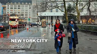 NEW YORK CITY - Manhattan Winter Season, a Rainy Day in Manhattan, Central Park and 7th Avenue, 4K