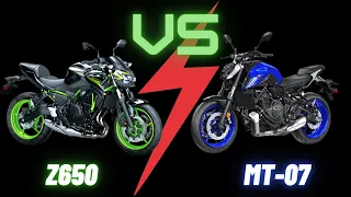 Kawasaki Z650 Vs Yamaha MT-07 | 2021 Middleweight Naked Showdown