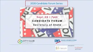LWV and City Club Candidate Forum 2020-OR Secretary of State