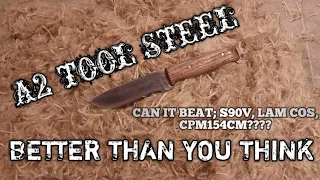 A2 Tool Steel bushcraft/hunter knife. edge retention test. 62-63 rc