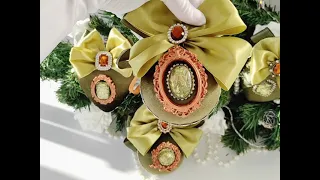 Бархатные шары оливково-зеленые коллекционные 4шт набор в коробке