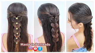 Penteado Fácil com Trança em Ligas | Easy Braid Hairstyle with Elastics for Girls 🥰🌹