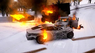 GTA 4 WINTER CRASH TEST OF REAL CARS  WINTER MOOD (WINTER CRASH TEST #43)