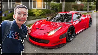 Picking up my Little Brother in a FERRARI 458 GT3!