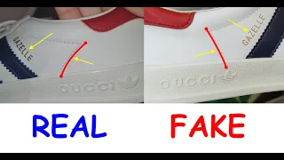 Adidas Gazelle x Gucci how to spot original. Real vs Fake Adidas X Gucci shoes