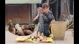 Daily life of mother and son - Picking bamboo shoots with her son to sell