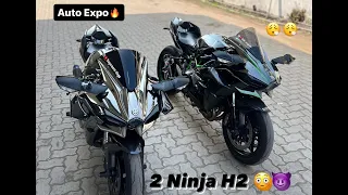 2 Kawasaki Ninja H2 🥵🥵| AUTO EXPO me hua khatarnak entry🔥🔥| NINJA 650 ke sath😱😱| BikerTanu| Pillai's