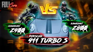 Porsche 911 TURBO S!! VS Kawasaki z800 y z900 BRUTAL!!