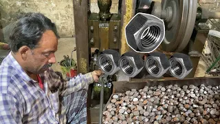 Production Of Hexagonal Nuts Using Heavy Duty Iron Bars || How To Make Hex Nut
