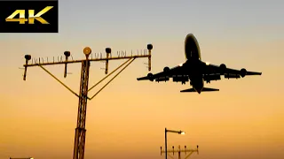 (4K) Overhead Flybys at Hong Kong International Airport During Sunset