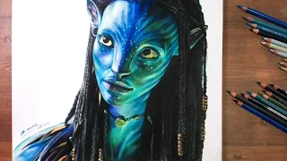 Neytiri(Zoe Saldana), Avatar 2009 - Speed drawing | drawholic