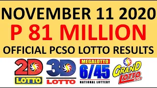 PCSO LOTTO RESULTS NOVEMBER 11 2020 (WEDNESDAY) 6/45 6/55