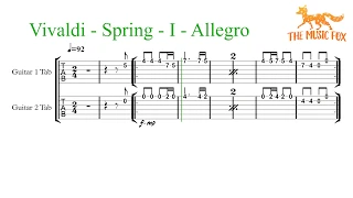 Vivaldi - Spring - I - Allegro - Guitar TABS (Parts 1 and 2) - Short Version