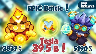 Max Monk vs Max Tesla in an epic battle! And Tesla can do 39 Billion Damage! PVP Rush Royale