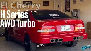 El cherry Civic Ek AWD H22 turbo con 660hp a 23psi  10.26 @ 143mph