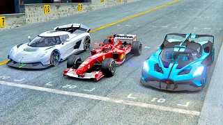 Bugatti Bolide vs Ferrari F1 2004 vs Koenigsegg Jesko at Monza