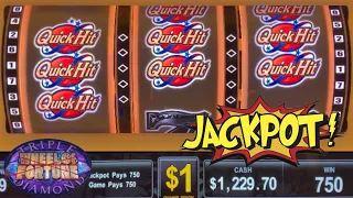 HELLO! Didnt see that coming! Quick Hit Super Wheel Jackpot! $10 Triple Double Diamond slot play!