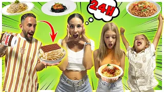 24 HORAS COMIENDO ESPAGUETIS - RETO INVENTADO POR DYLAN | Familia Amiguindy