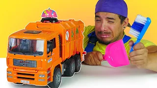 ¡El camión de basura está roto! Camiones infantiles. Vídeos para niños con coches de juguete
