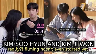 Kim Soohyun feeding Kim Ji won  even off cam he just feed her casually the camera haven’t rolled yet