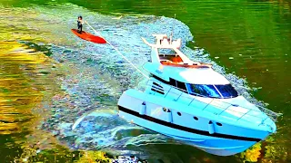 Rc Boat Wakeboarding, Surfing, Waterski 1:15 Scale Creek Launch ASMR