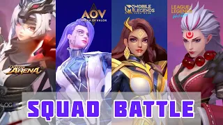 SQUAD BATTLE COMPARISON - MOBILE LEGENDS VS ARENA OF VALOR VS LOL WILD RIFT VS ONMYOJI ARENA