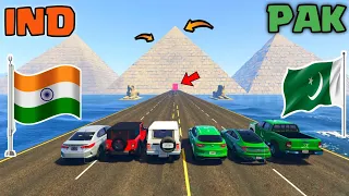 India Vs Pakistan | Gta 5 Indian Cars Vs Pakistan Cars Big Pyramid Jump Challenge | Gta 5 Gameplay