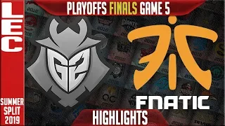 G2 vs FNC Highlights Game 5 | LEC Summeer 2019 Playoffs Grand-finals | G2 Esports vs Fnatic