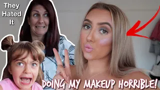 DOING MY MAKEUP HORRIBLY TO SEE HOW MY FAMILY WOULD REACT! *PRANK*