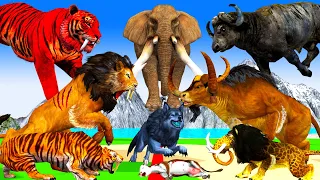 10 Zombie Lion Tigers vs Cow Cartoon Rescue Saved By Woolly Mammoth Elephant Giant Animal Fights