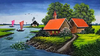 Beautiful Village Painting || Watercolour Landscape Painting @smahatelier